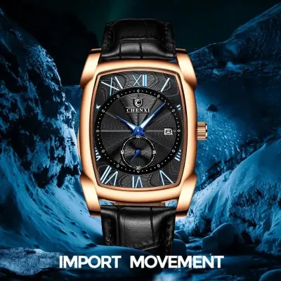 CHENXI Leather Strap Waterproof Square Quartz Watch 